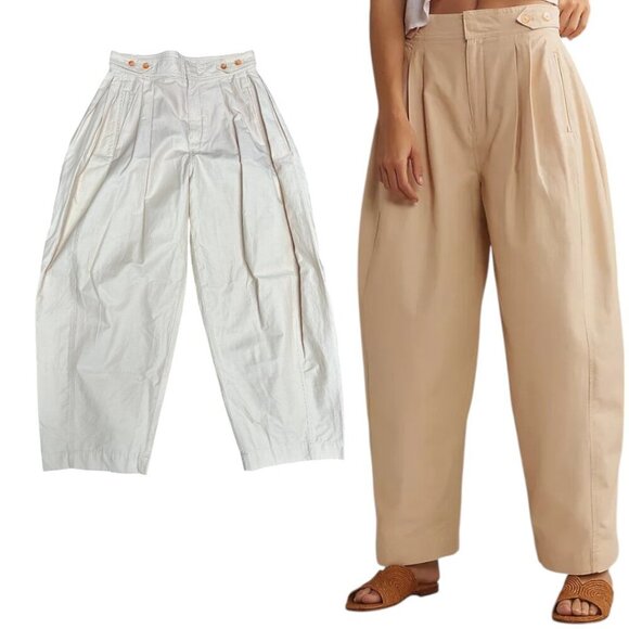 Anthropologie Maeve Pants Cream  Barrel Utility Wide leg Neutral sz.‎ 4 EUC - Picture 2 of 4